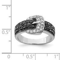Sterling Silver Rhodium Black and Clear CZ Buckle Ring view 4