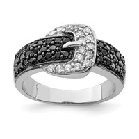 Sterling Silver Rhodium Black and Clear CZ Buckle Ring view 1