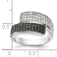 Sterling Silver Rhodium Black and Clear CZ Overlapping Ring view 3