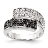 Sterling Silver Rhodium Black and Clear CZ Overlapping Ring view 1