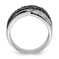 Sterling Silver Rhodium Black & White CZ Crossed Ring view 2