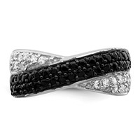 Sterling Silver Rhodium Black & White CZ Crossed Ring view 5