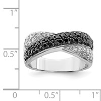 Sterling Silver Rhodium Black & White CZ Crossed Ring view 3