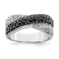 Sterling Silver Rhodium Black & White CZ Crossed Ring view 1