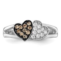 Sterling Silver Rhodium Clear & Champagne CZ Hearts Ring view 5