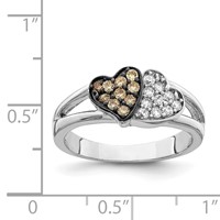 Sterling Silver Rhodium Clear & Champagne CZ Hearts Ring view 4