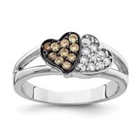 Sterling Silver Rhodium Clear & Champagne CZ Hearts Ring view 1
