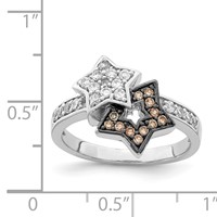 Sterling Silver Rhodium Clear & Champagne CZ Stars Ring view 4