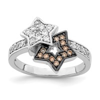 Sterling Silver Rhodium Clear & Champagne CZ Stars Ring view 1