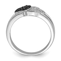 Sterling Silver Rhodium Clear & Black CZ Hearts Ring view 2