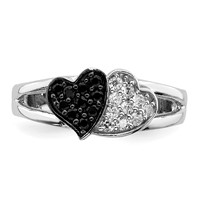 Sterling Silver Rhodium Clear & Black CZ Hearts Ring view 5