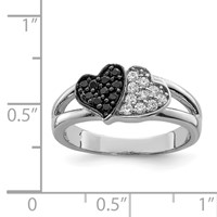 Sterling Silver Rhodium Clear & Black CZ Hearts Ring view 4