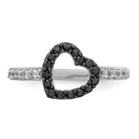 Sterling Silver Rhodium Black & White CZ Heart Ring view 5