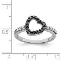 Sterling Silver Rhodium Black & White CZ Heart Ring view 3