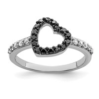 Sterling Silver Rhodium Black & White CZ Heart Ring view 1