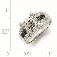 Sterling Silver Rhodium Champ Black White CZ Square Ring view 2