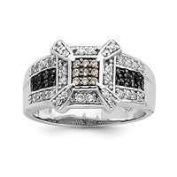 Sterling Silver Rhodium Champ Black White CZ Square Ring view 1
