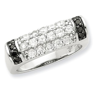 Sterling Silver Rhodium Black & White CZ Ring