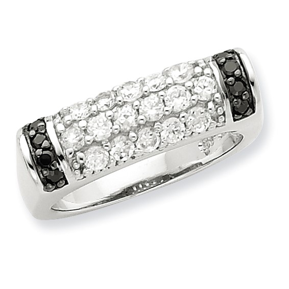 Sterling Silver Rhodium Black & White CZ Ring