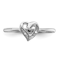 Sterling Silver Rhodium Polished Diamond Accent Heart Ring view 5