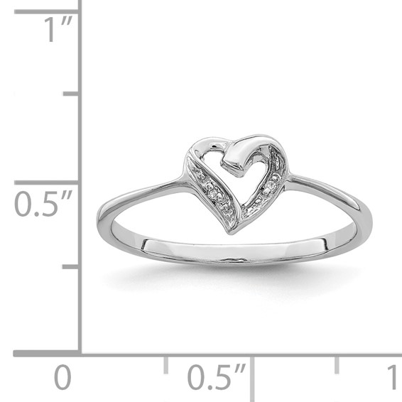 Sterling Silver Rhodium Polished Diamond Accent Heart Ring