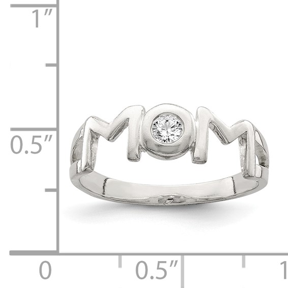 Sterling Silver & CZ Polished Mom Ring