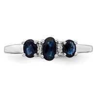 Sterling Silver Rhodium 3 Oval Sapphire & Diamond Ring view 5