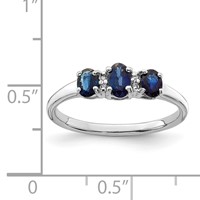 Sterling Silver Rhodium 3 Oval Sapphire & Diamond Ring view 4