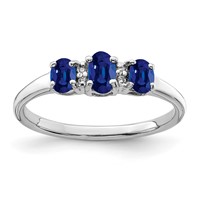 Sterling Silver Rhodium 3 Oval Sapphire & Diamond Ring view 1