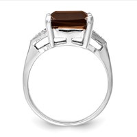 Sterling Silver Rhodium Smoky Quartz & Diamond Ring view 2