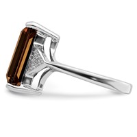 Sterling Silver Rhodium Smoky Quartz & Diamond Ring view 4