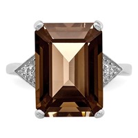 Sterling Silver Rhodium Smoky Quartz & Diamond Ring view 5