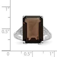 Sterling Silver Rhodium Smoky Quartz & Diamond Ring view 3