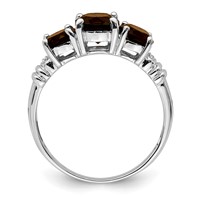 Sterling Silver Rhodium 3 Stone Smoky Quartz & Diamond Ring view 2