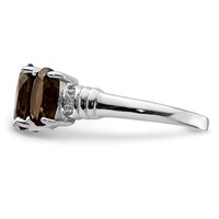 Sterling Silver Rhodium 3 Stone Smoky Quartz & Diamond Ring view 4