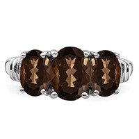 Sterling Silver Rhodium 3 Stone Smoky Quartz & Diamond Ring view 5