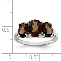 Sterling Silver Rhodium 3 Stone Smoky Quartz & Diamond Ring view 3