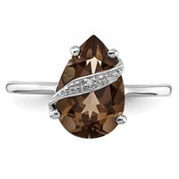 Sterling Silver Rhodium Pear Smoky Quartz & Diamond Ring view 5