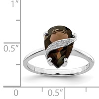 Sterling Silver Rhodium Pear Smoky Quartz & Diamond Ring view 4