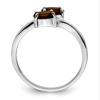 Sterling Silver Rhodium 2 Oval Smoky Quartz & Diamond Ring view 2