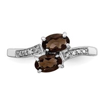 Sterling Silver Rhodium 2 Oval Smoky Quartz & Diamond Ring view 5