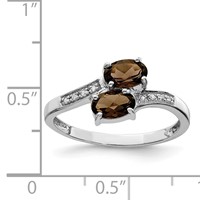 Sterling Silver Rhodium 2 Oval Smoky Quartz & Diamond Ring view 4