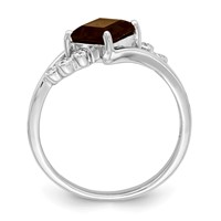 Sterling Silver Rhodium Princess-cut Smoky Quartz & Diamond Ring view 2