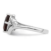 Sterling Silver Rhodium Princess-cut Smoky Quartz & Diamond Ring view 3