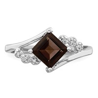 Sterling Silver Rhodium Princess-cut Smoky Quartz & Diamond Ring view 5