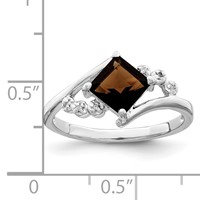 Sterling Silver Rhodium Princess-cut Smoky Quartz & Diamond Ring view 4