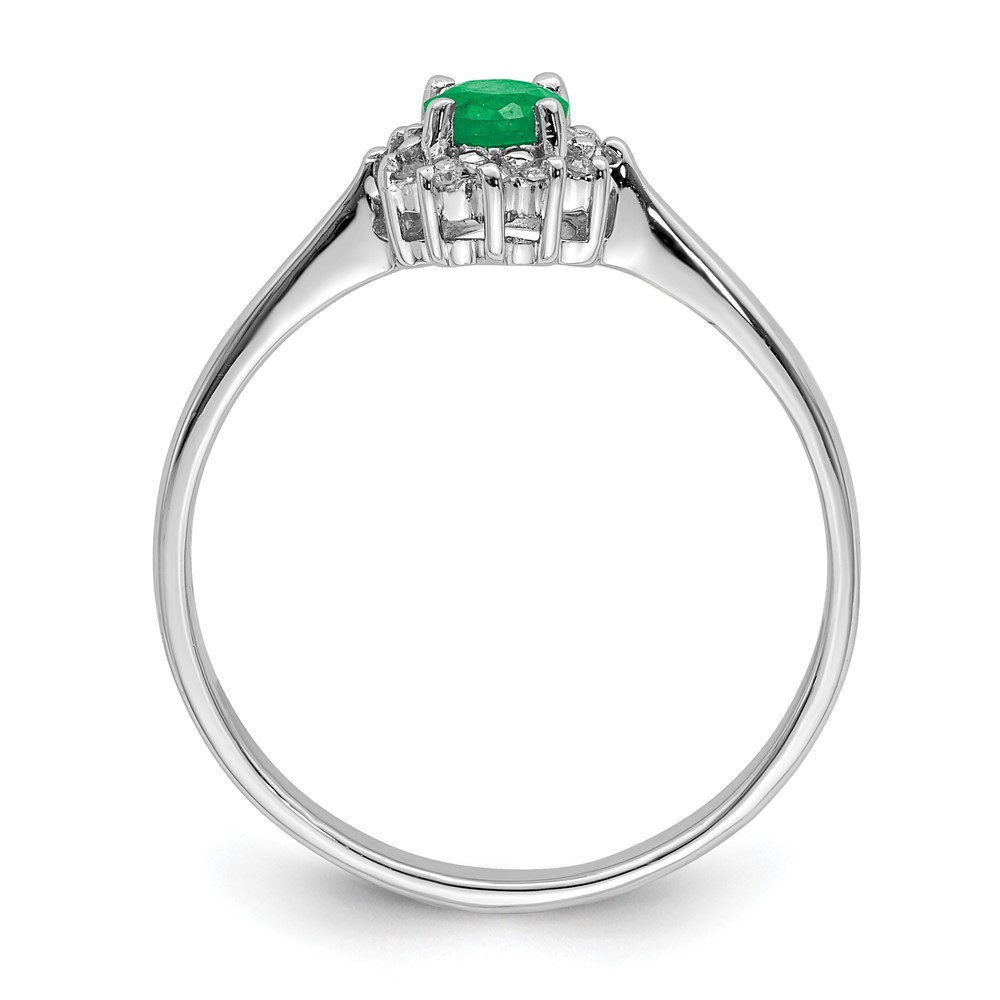 Sterling Silver Rhodium-plated Round Emerald & Diamond Ring (QR2799-7)