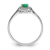 Sterling Silver Rhodium-plated Round Emerald & Diamond Ring view 2