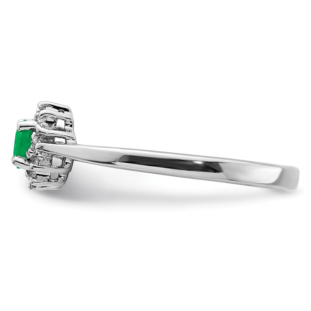 Sterling Silver Rhodium-plated Round Emerald & Diamond Ring (QR2799-7)