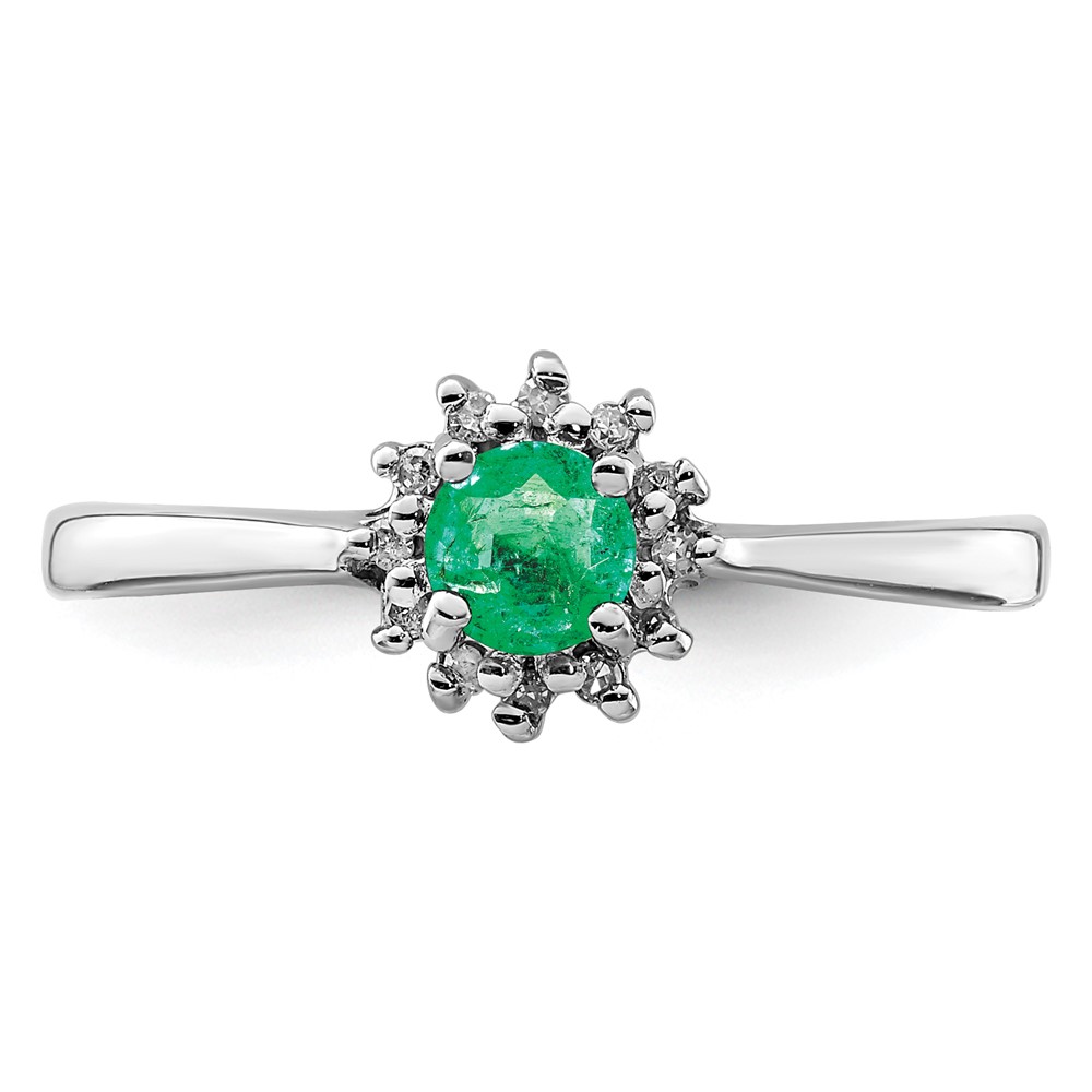 Sterling Silver Rhodium-plated Round Emerald & Diamond Ring (QR2799-7)